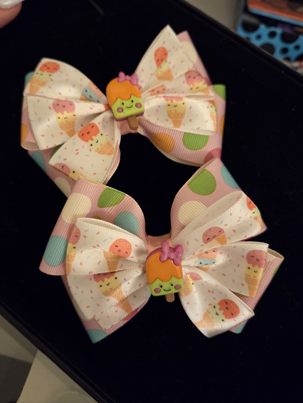 Cute Ice Cream Print Hair Bows - Pastel Pink & Mint
